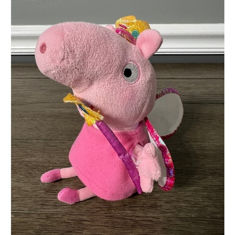 Peppa Pig Fairy Princess Plush Pink Stuffed Animal Wings Wand Crown Nick Jr Toy